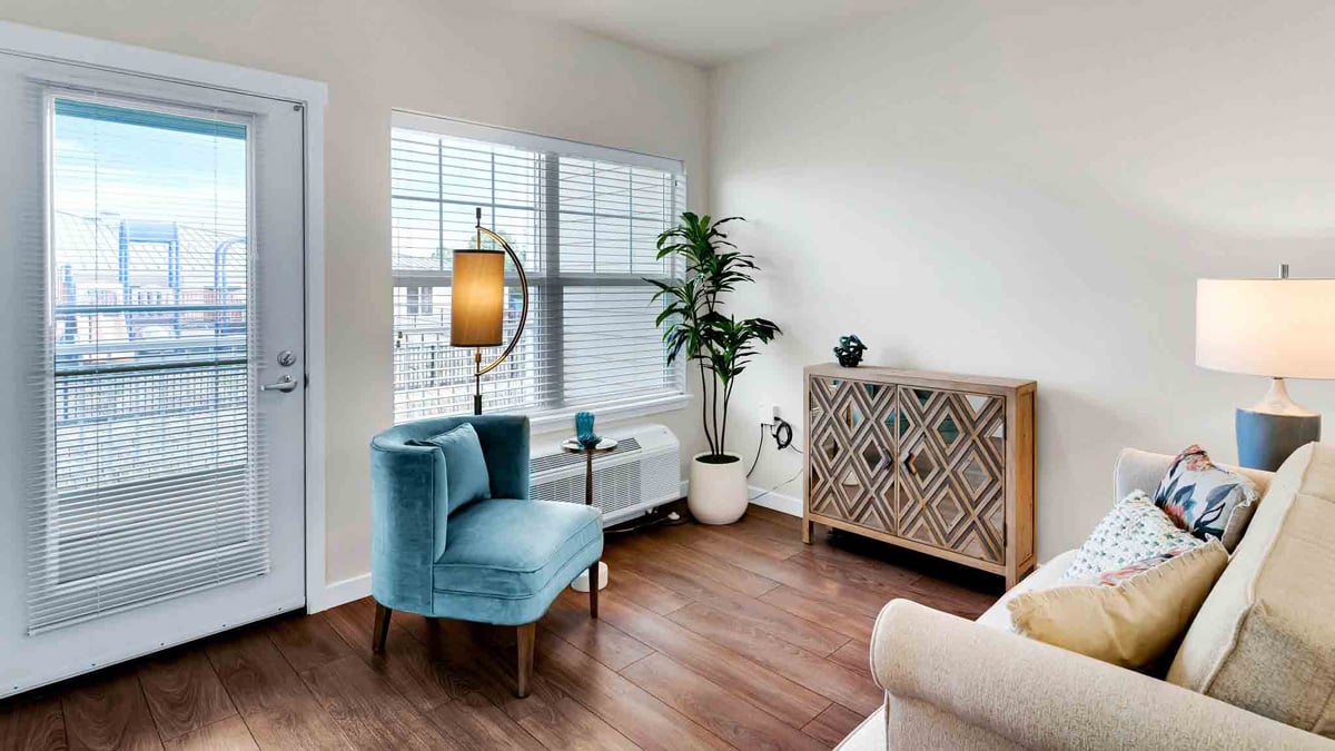 A living room in a Carolina Estates apartment